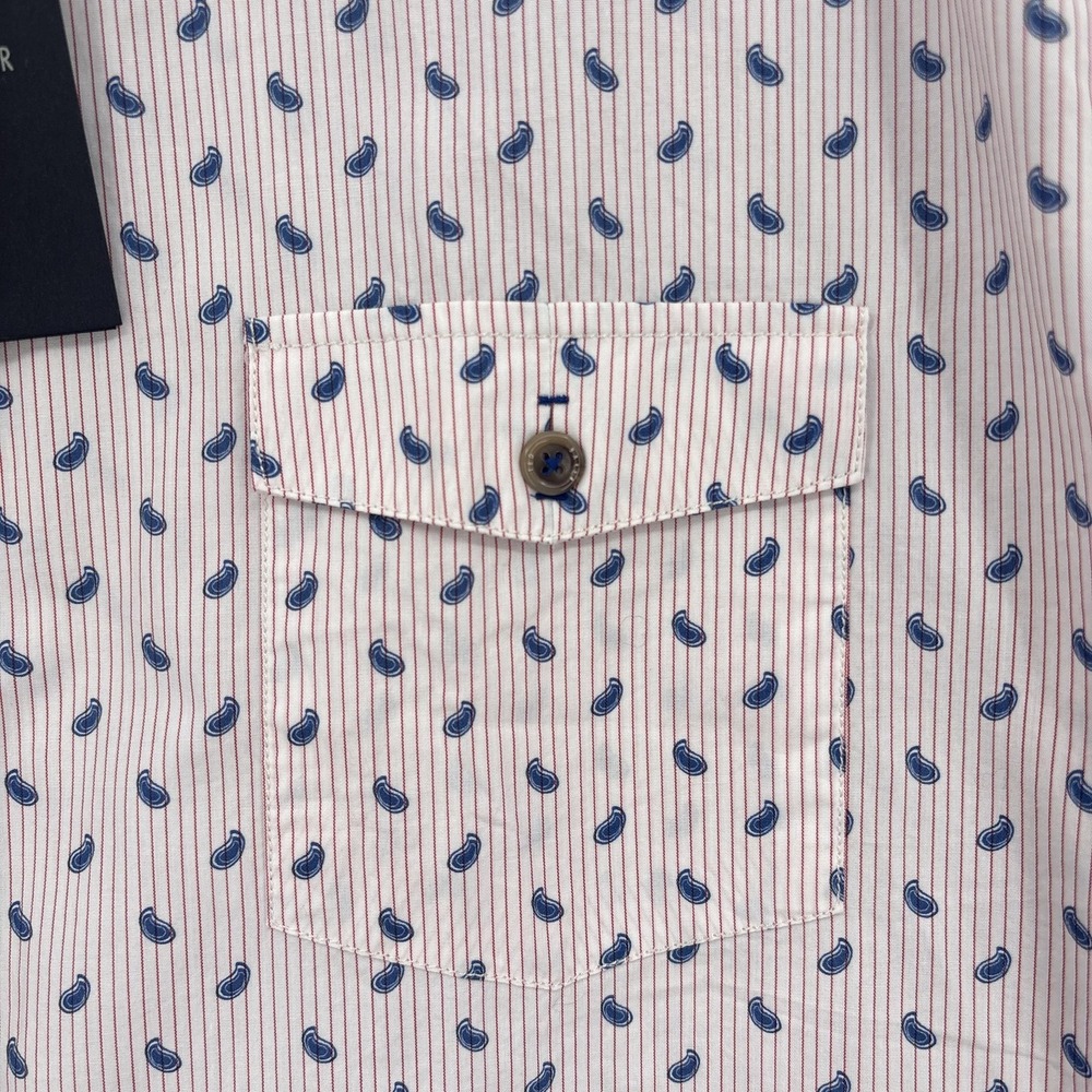 Ted Baker Shirt Mens 3XL White Blue Paisley Stripe Button Up Long Sleeve Cotton‎ - Picture 3 of 13